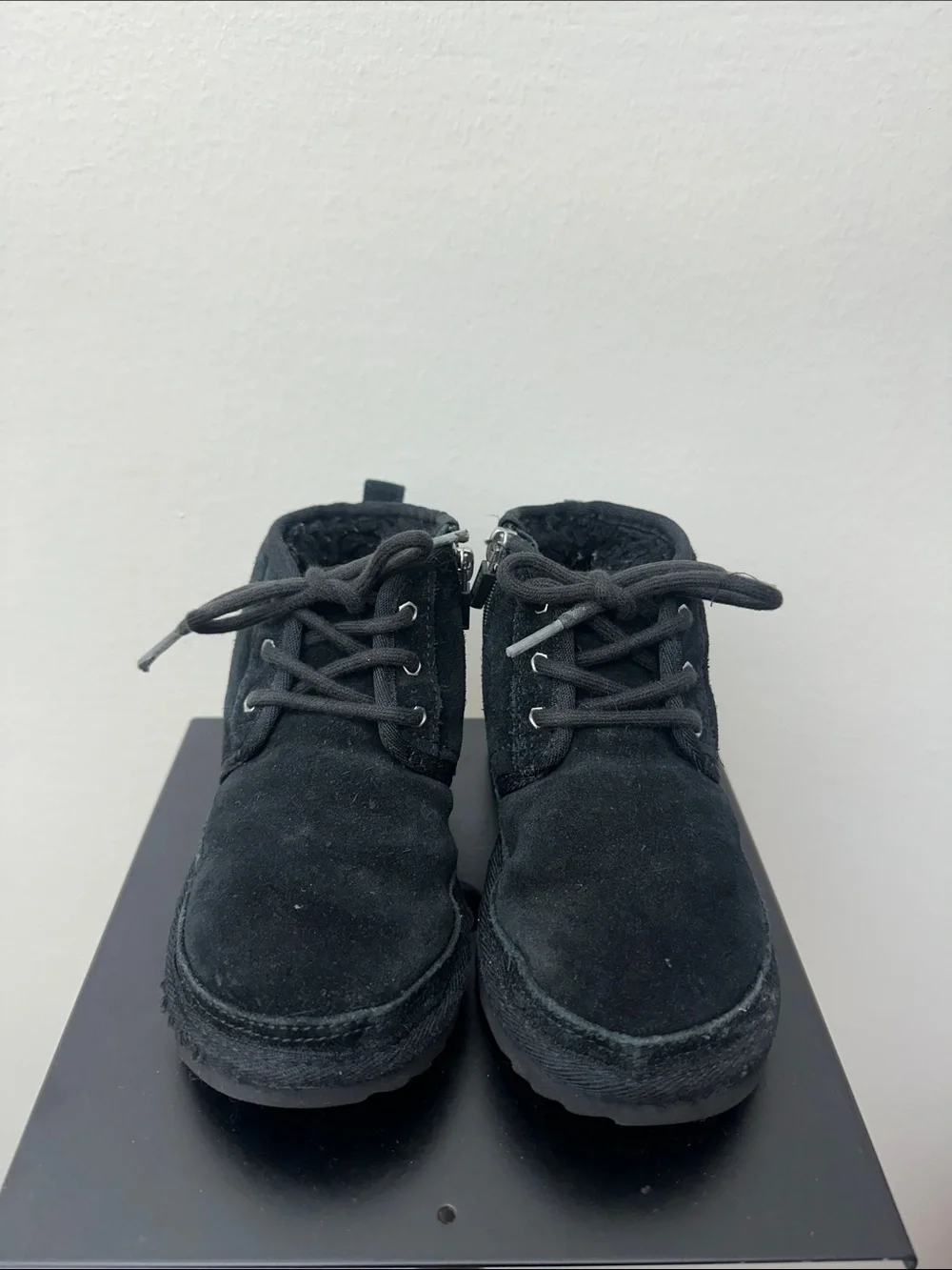Kids Black Suede Lace-Up Winter Boots with Side Zipper